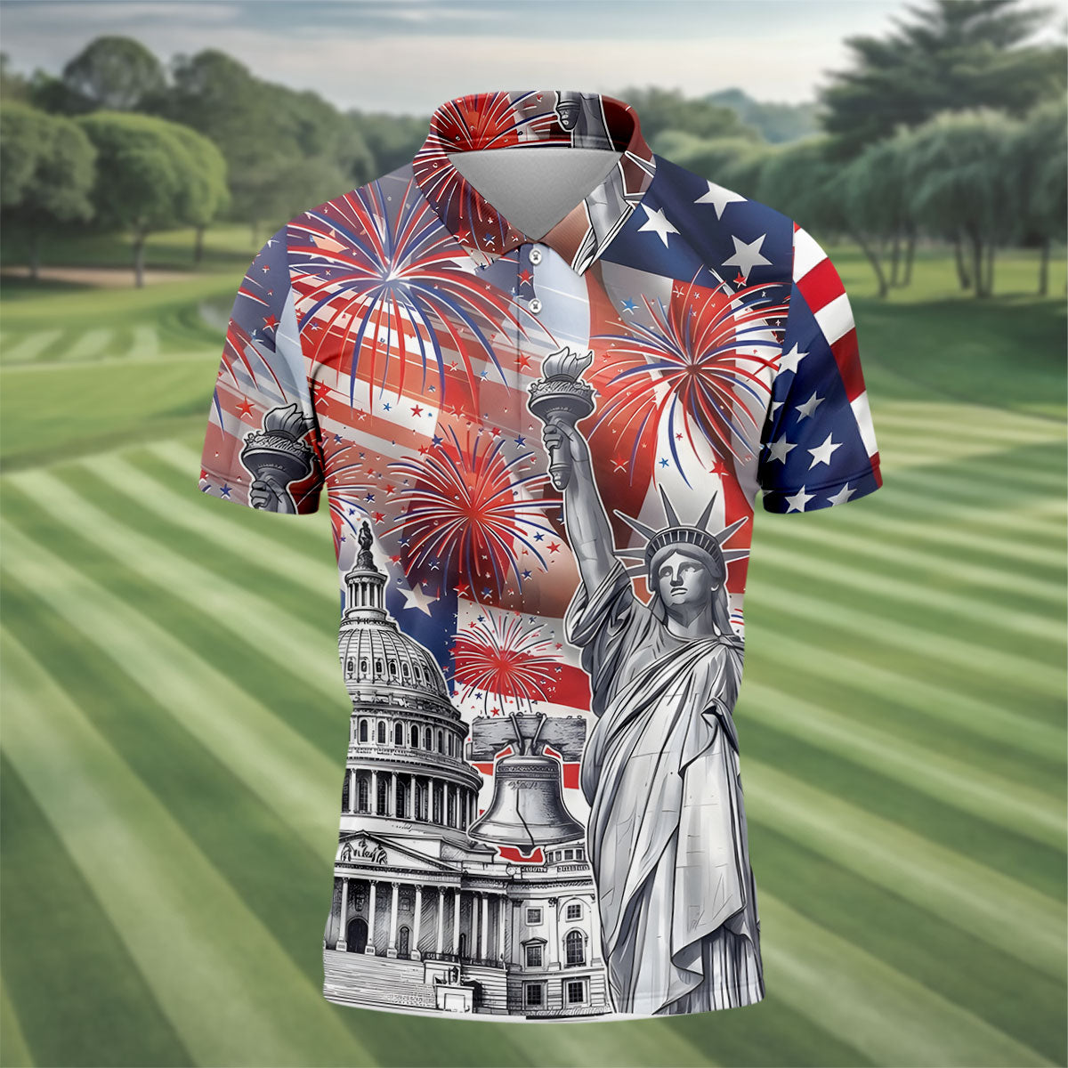 250 Years Of Freedom We The People US Flag Pattern Patriotic Golf Shirt, 4th Of July Golf Shirts For Men
