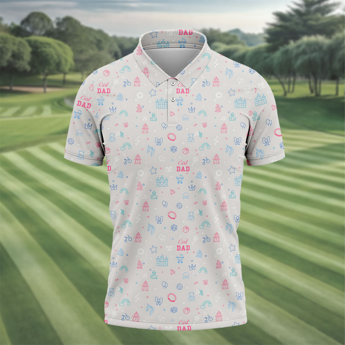 Dad Daughter Doodle Pattern Cute Golf Shirt, Father's Day Golf Shirt, Golf Gift For Dad