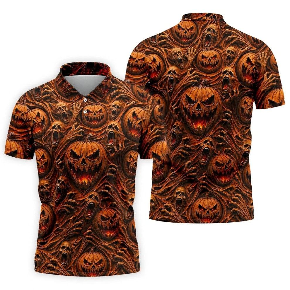 Halloween Evil Pumpkin Ghost Horror Character Polo Shirt, Golf Polo, Mens Golf Shirts