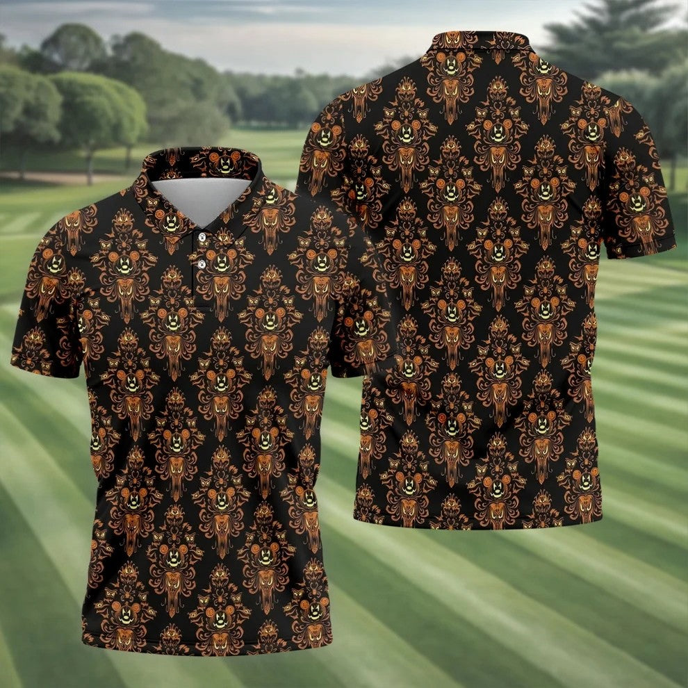 Haunted Face Wallpaper Halloween Golf Polo Shirt, Golf Polo For Men, Golf Apparel Shirt