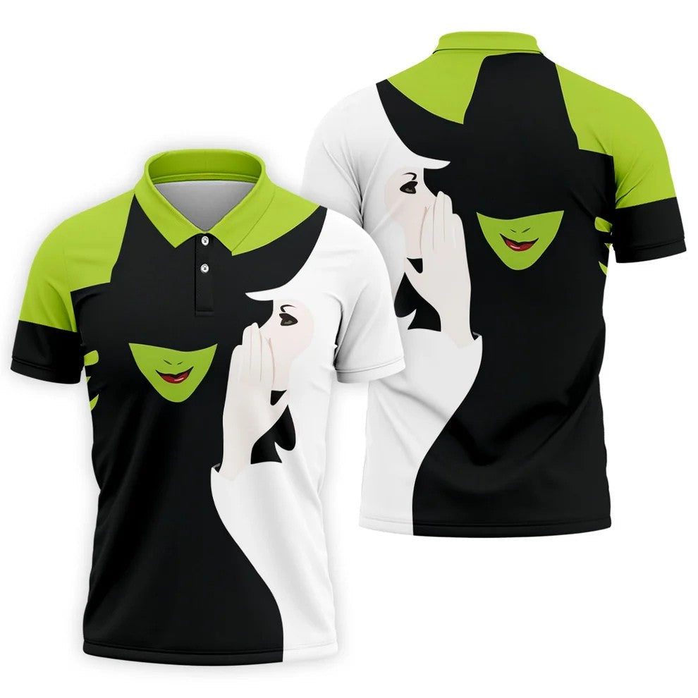 Green & White Witch Faces Halloween Golf Polo Shirt, Golf Apparel, Mens Golf Shirt