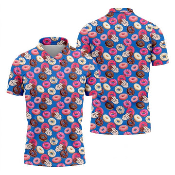 Funny Donut Adult Humor Blue And Pink Fun Golf Shirts For Men, Valentines Golf Gift, Polo Shirts For Men