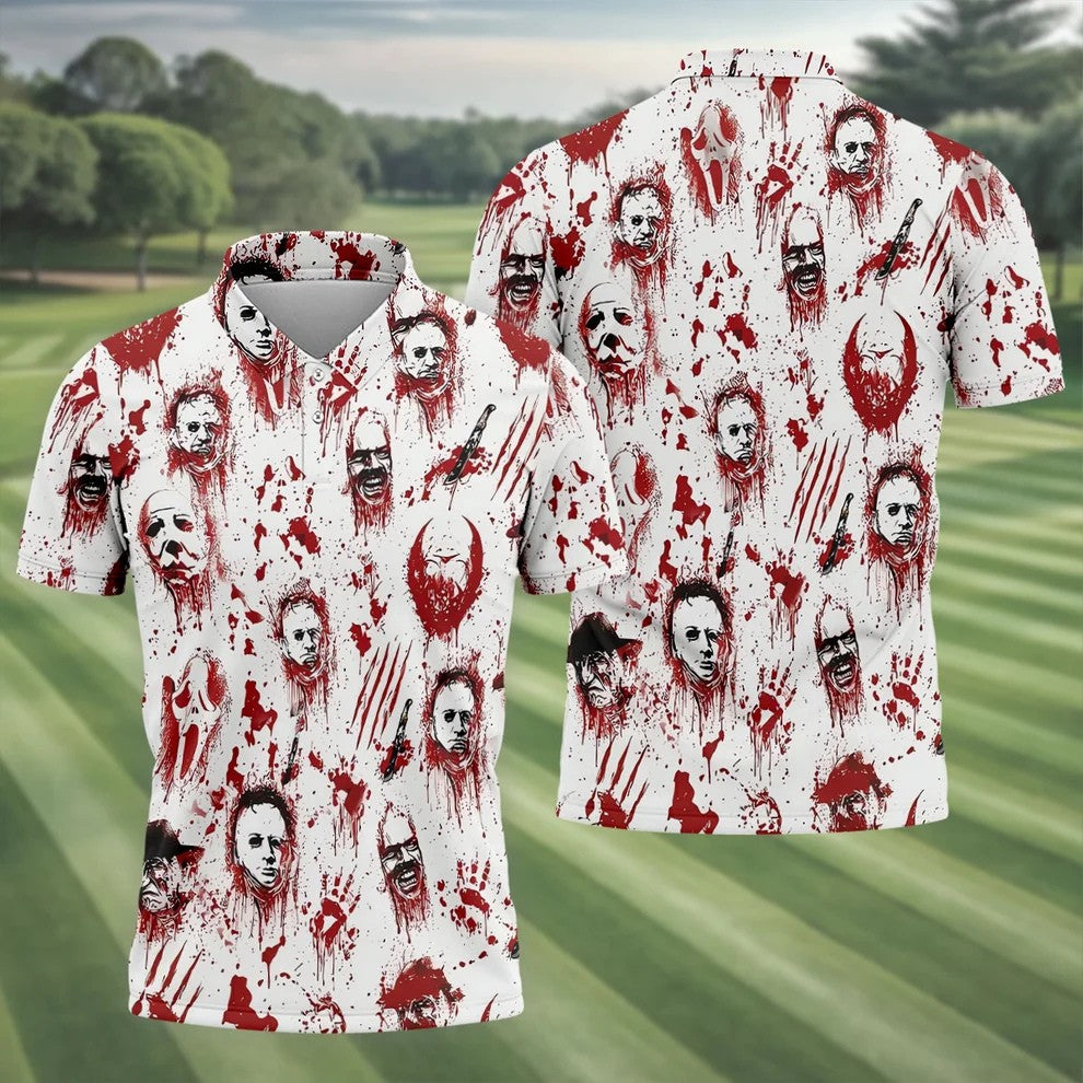 Bloody Horror Character Halloween Golf Shirt, Men's Golf Shirt, Golf Shirts For Men