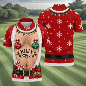 Custom Name Ornament Merry Christmas Golf Shirt, Mens Golf Shirts, Polo Shirts For Men