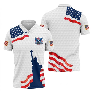 Liberty And Freedom 250 Years Golf Ball Pattern Patriotic Golf Shirt, 4th Of July Polo Shirts For Men