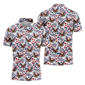 250 Years Of Freedom US Bald Eagle Tropical Theme Golf Tops For Men, Patriotic 4th Of July Golf Shirts For Men