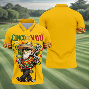 Margarita Man Cinco De Mayo Celebration Yellow Golf Shirt, Fiesta Theme Golf Shirts For Men
