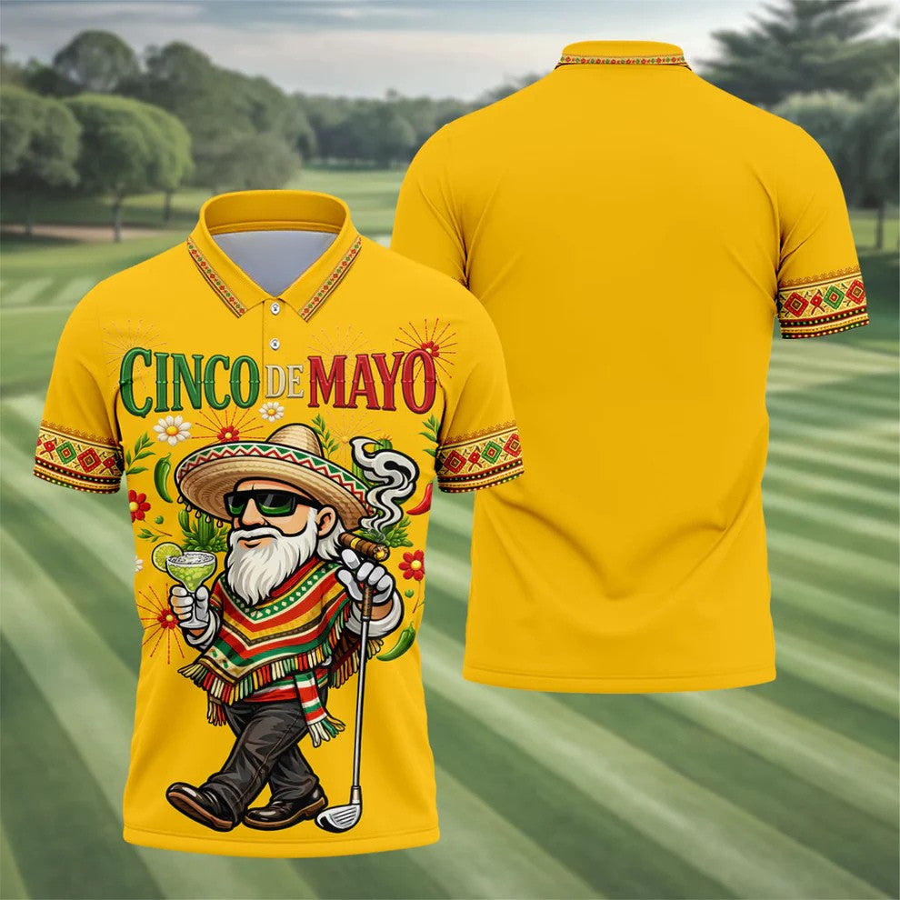 Margarita Man Cinco De Mayo Celebration Yellow Golf Shirt, Fiesta Theme Golf Shirts For Men