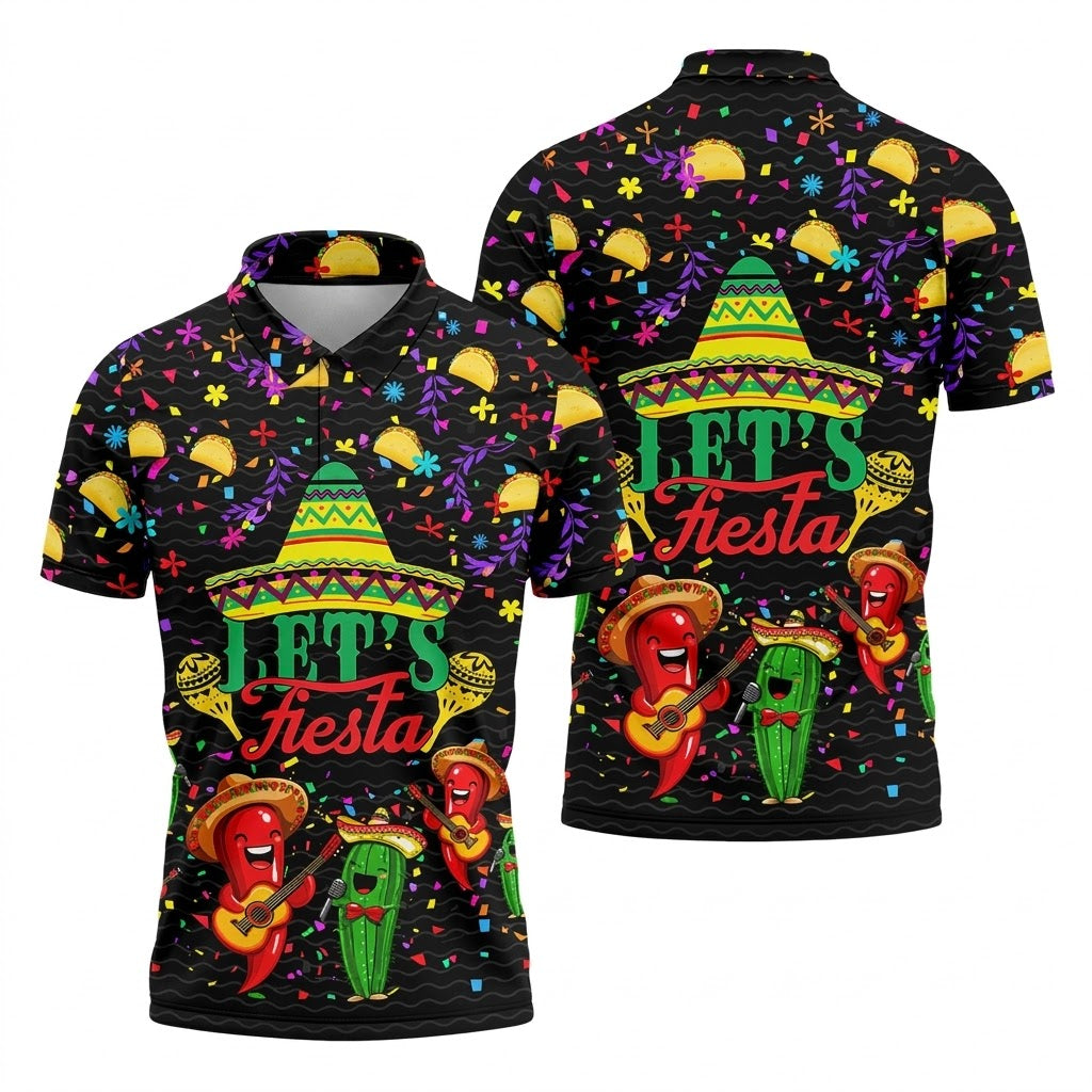 Let's Fiesta Party Golf Tops For Men, Cinco De Mayo Celebration Golf Shirts For Men