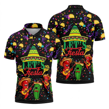 Let's Fiesta Party Golf Tops For Men, Cinco De Mayo Celebration Golf Shirts For Men