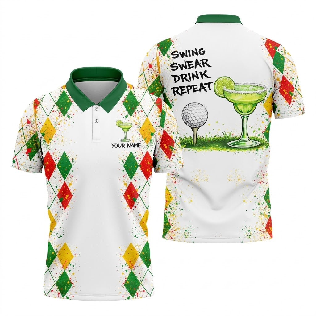 Swing Swear Drink Repeat Margarita Cocktail Cinco De Mayo Celebration Fiesta Themed Golf Shirts For Men