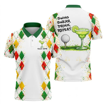 Swing Swear Drink Repeat Margarita Cocktail Cinco De Mayo Celebration Fiesta Themed Golf Shirts For Men