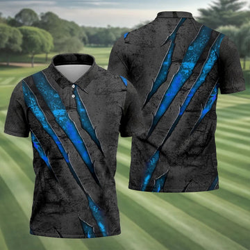 Blue Claw Marks Hawaiian Golf Shirt, Scratch Print Men's Golf Shirt, Polo Shirts For Men