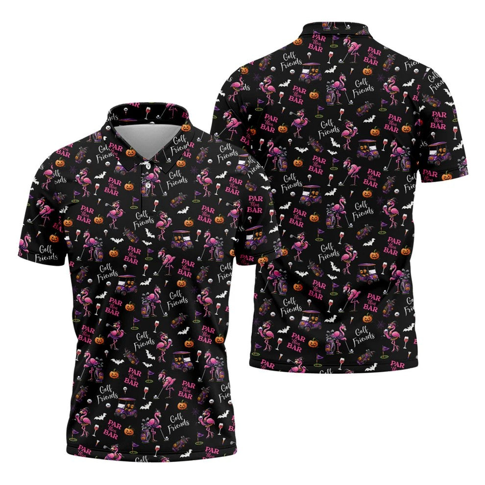 Black Par Then Bar Flamingo Halloween Shirt, Men's Golf Shirt, Hawaiian Golf Shirt