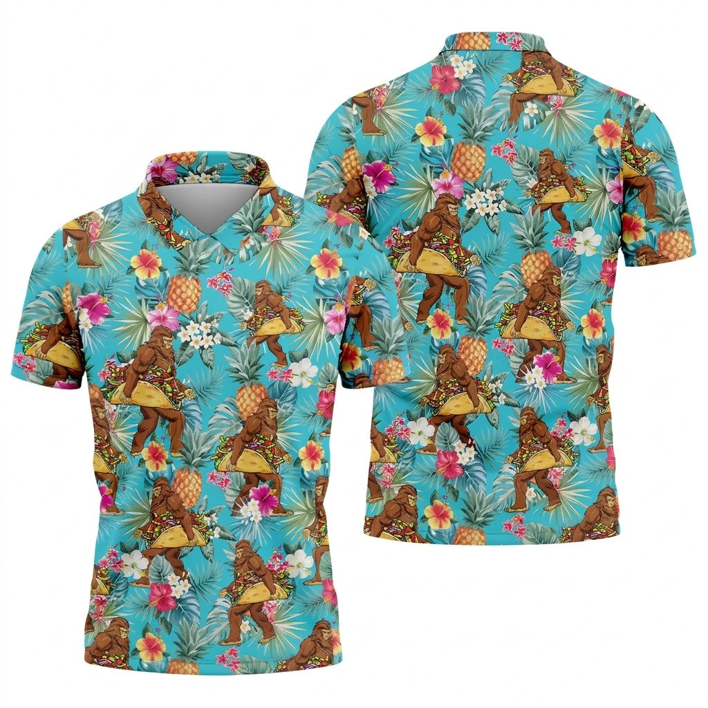 Bigfoot Taco Fiesta Time Hawaiian Golf Shirt, Cinco De Mayo Celebration Golf Shirts For Men