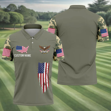 250 Years Freedom Eagle American Flag Camo Golf Shirt, Patriotic 4th Of July Golf Shirts For Men