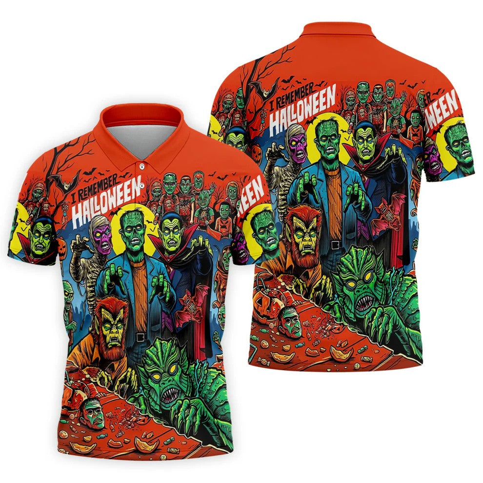 I Remember Halloween Classic Monster Golf Polo Shirt, Men's Golf Shirts, Hawaiian Golf Shirt