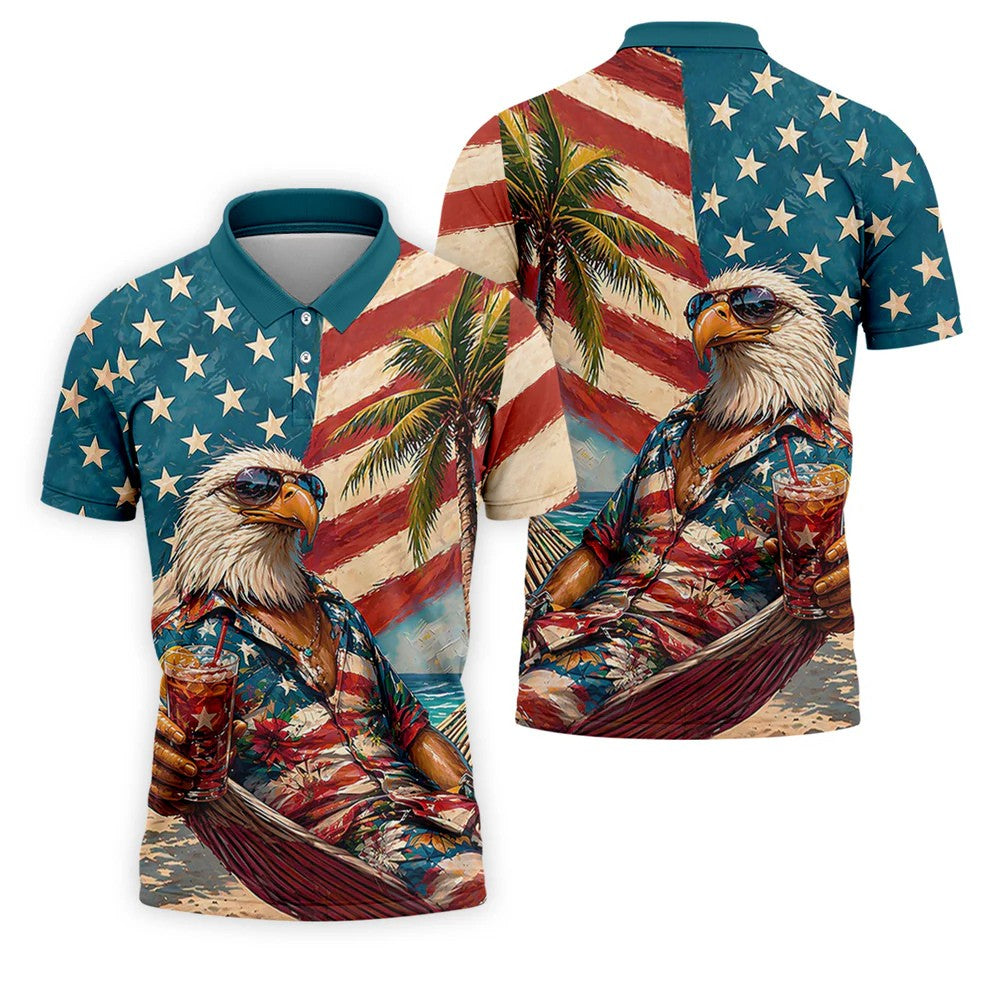 Cool Bald Eagle 250 Years American Flag Golf Shirt, Patriotic 4th Of July Golf Shirts For Men