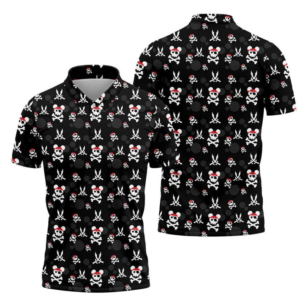 Pirate Skull Mouse Halloween Golf Polo Shirt, Horror Character Shirt, Mens Golf Polo