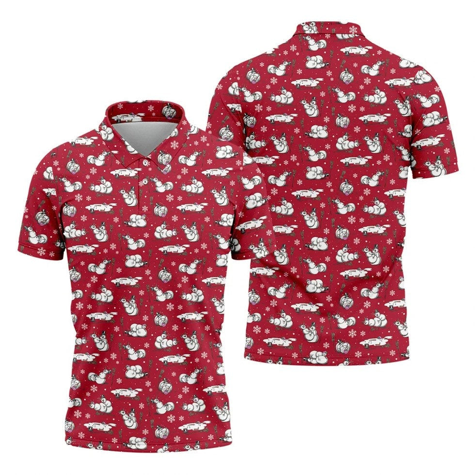 Funny Snowman Naughty Couple Red Golf Shirt, Christmas Golf Shirt, Golf Gift For Him, Polo Shirts For Men