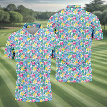 Tropical Floral Golf Clubs Hawaiian Golf Polo Shirt, Men's Golf Shirt, Golf Apparel For Men