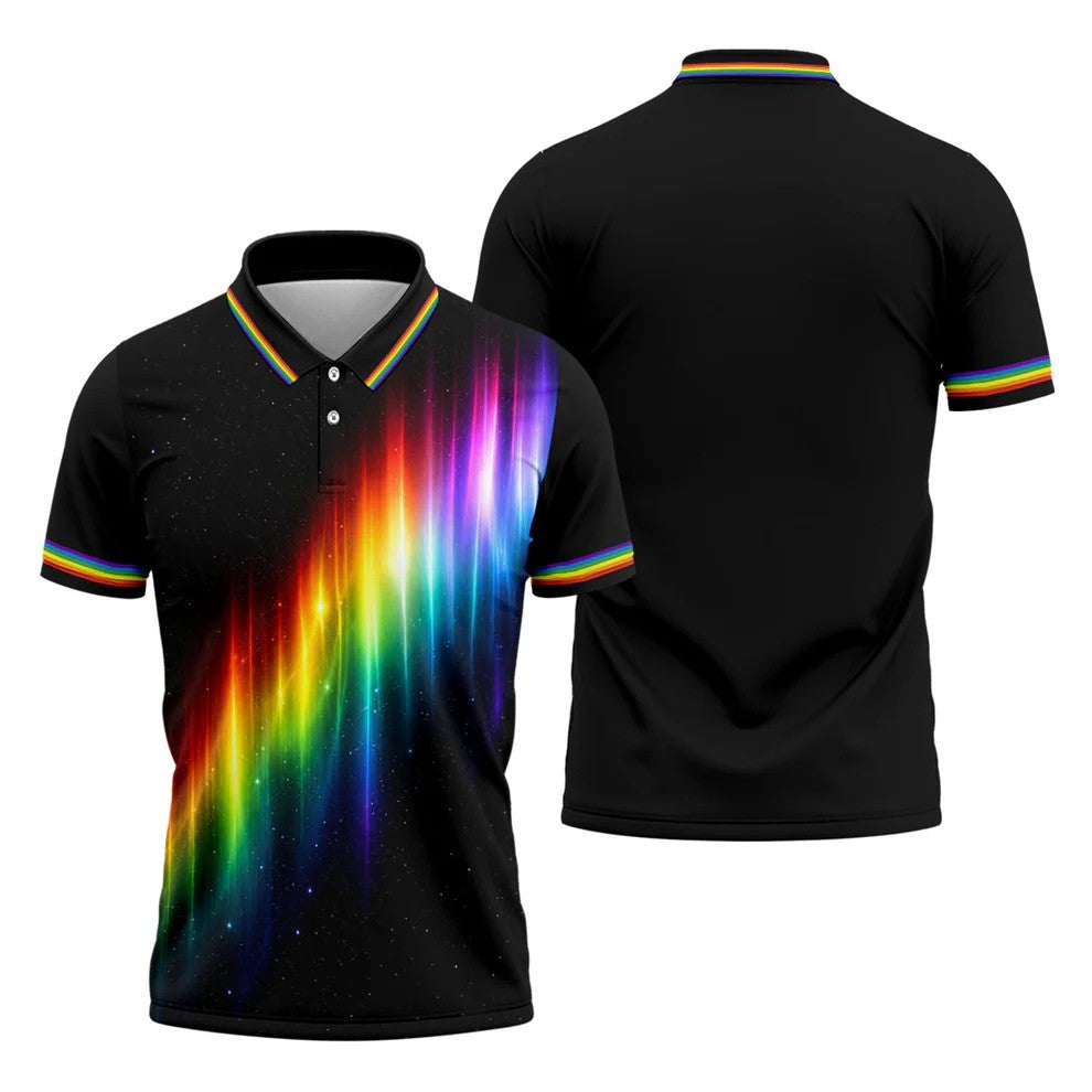 Rainbow Galaxy LGBT Support Gradient Golf Tops For Men, Pride Month Golf Shirts For Men