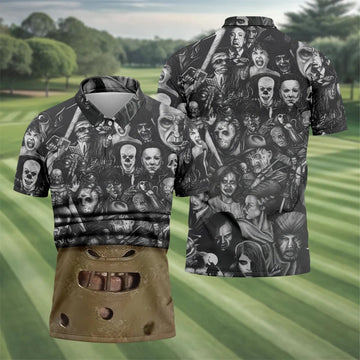 Muzzle Mask Horror Character Halloween Polo Shirt, Mens Golf Shirts, Golf Apparel For Men