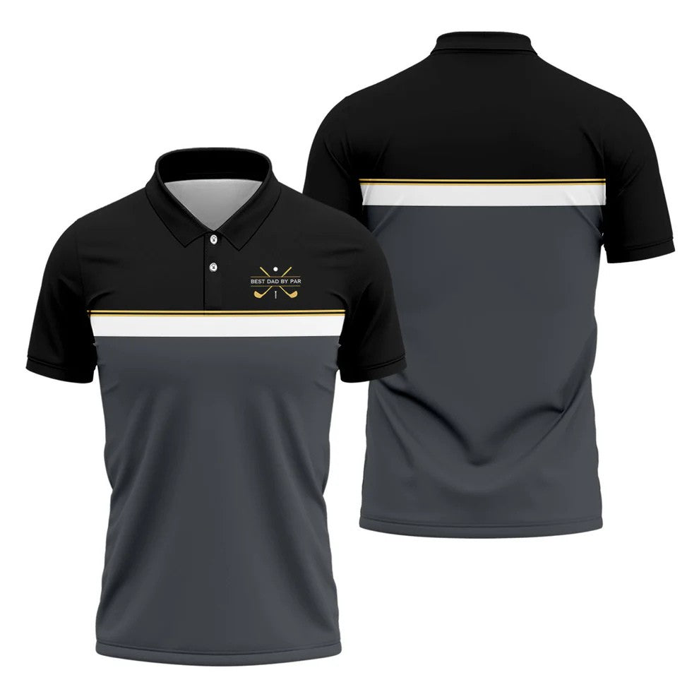 Best Dad By Par Black And Grey Dad Golf Shirt, Father's Day Golf Gift, Polo Shirts For Men