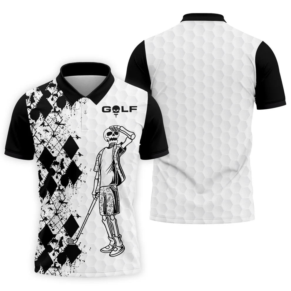 Golf Skeleton Splatter Effect Argyle Pattern Golf Tops For Men, Father's Day Golf Gift