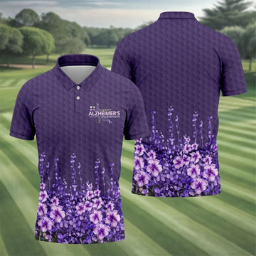 Purple Alzheimer's Awareness Floral Polo Shirt, Golf Polo Shirts For Men, Mens Golf Polo