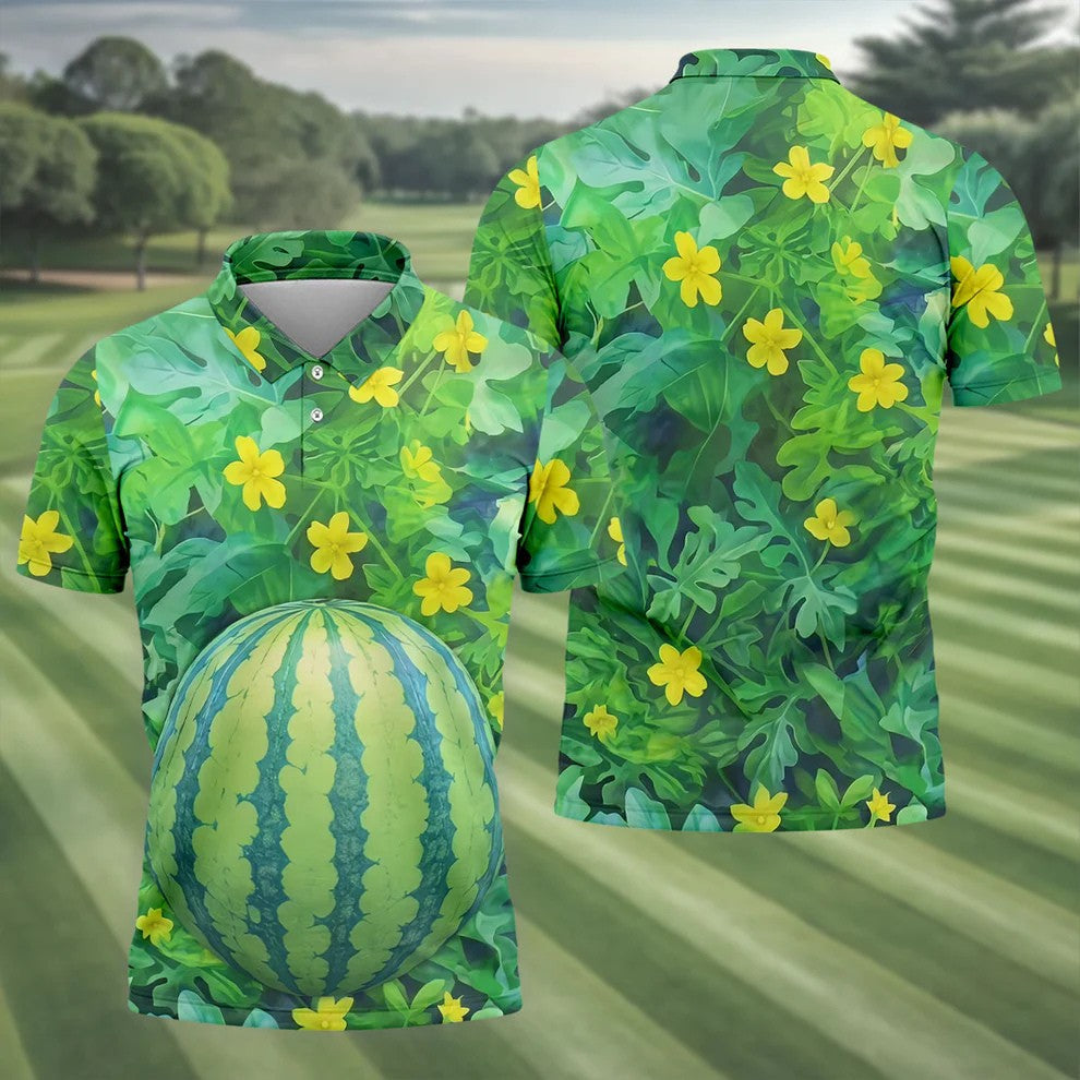 Funny Watermelon Belly Illusion Golf Polo Shirt, Mens Golf Polo, Hawaiian Golf Shirt