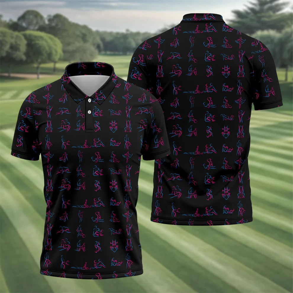 Funny Neon Couples Pattern Golf Polo Shirt, Golf Shirts For Men, Mens Golf Apparel