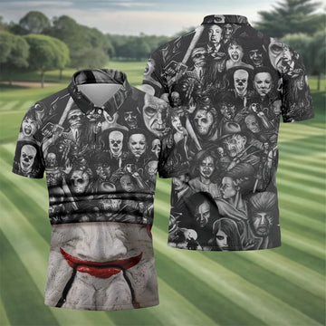 Red Smile Clown Horror Character Halloween Polo Shirt, Men's Golf Shirt, Mens Golf Polo