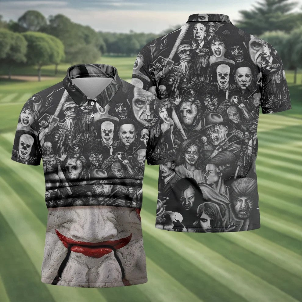 Red Smile Clown Horror Character Halloween Polo Shirt, Men's Golf Shirt, Mens Golf Polo