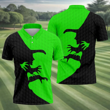 T-Rex Silhouette Halloween Golf Polo Shirt, Mens Golf Apparel, Hawaiian Golf Shirt