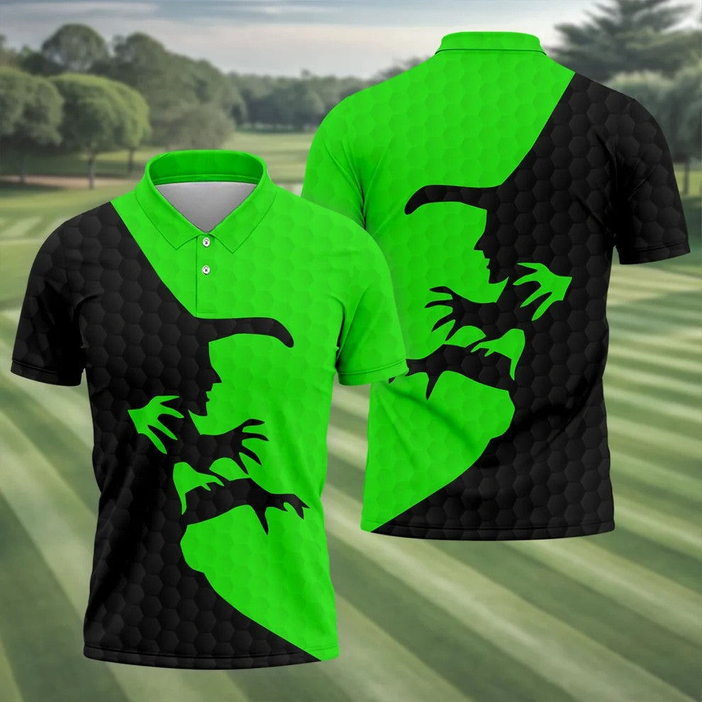 T-Rex Silhouette Halloween Golf Polo Shirt, Mens Golf Apparel, Hawaiian Golf Shirt