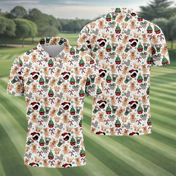 Christmas Sweets Pattern Golf Tops For Men, Cartoon Print Polo Shirts For Men, Christmas Golf Shirt, Golfing Apparel