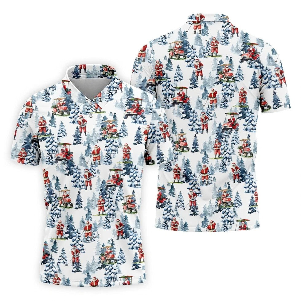 Santa Golfing Polo Shirt ??ns, Fun Golf Shirts For Men, Christmas Golf Shirt, Golf Lover Xmas Gift