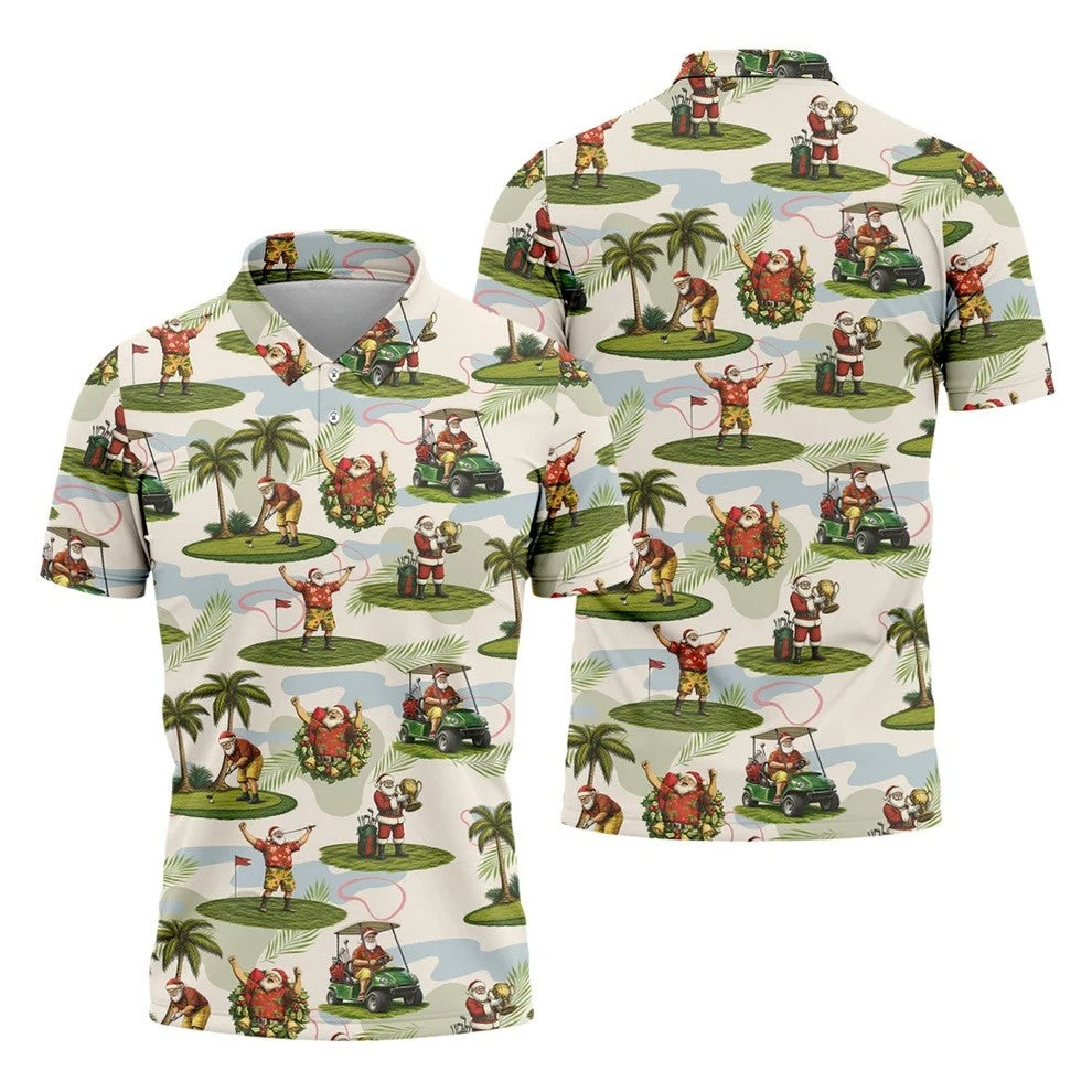 Santa Claus Golf Christmas Pattern Polo Shirt, Mens Golf Polo, Christmas Golf Shirt