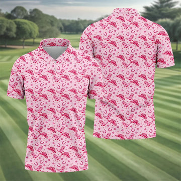 Pink Cowgirl Boots Hat Pattern Hawaiian Golf Shirt, Golf Polo Shirts For Men, Mens Golf Apparel