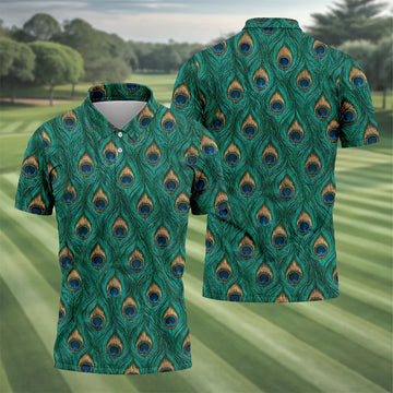 Peacock Feather Pattern Hawaiian Golf Shirt, Hawaiian Golf Shirt, Mens Golf Shirts, Golf Apparel For Men
