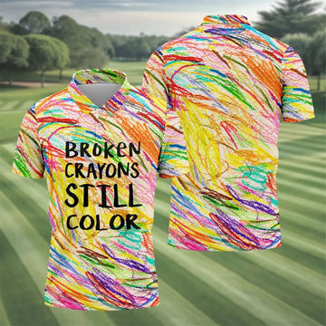 Broken Crayons Still Color Breast Cancer Shirt, Mens Golf Polo, Golf Apparel For Men
