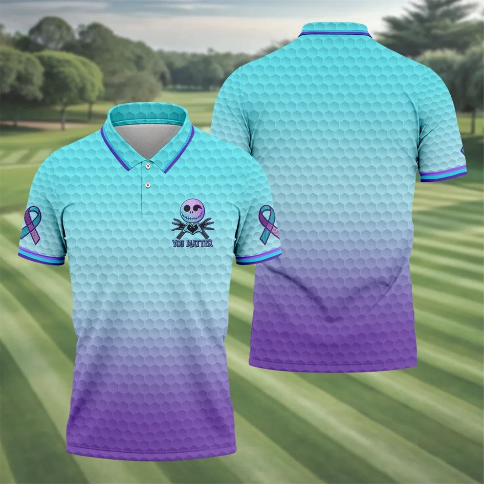 You Matter Suicide Prevention Skeleton Pocket Logo Polo Shirts For Men, Mens Golf Polo