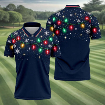 String Lights Snowflakes Christmas Golf Shirt, Mens Golf Shirts, Golf Apparel For Men