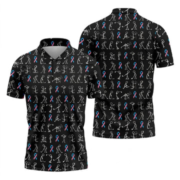Funny Stick Figure Men's Golf Shirt, Male Breast Cancer Awareness Shirt, Breast Cancer Support Shirt, Golf Shirts For Men