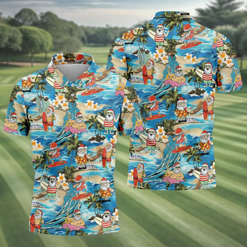 Men's Tropical Santa Surf Vacation Men's Golf Shirt, Christmas Golf Shirt, Golf Apparel For Men