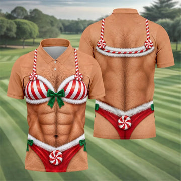 Custom Funny Belly Christmas Golf Shirt, Mens Golf Polo, Golf Apparel For Men