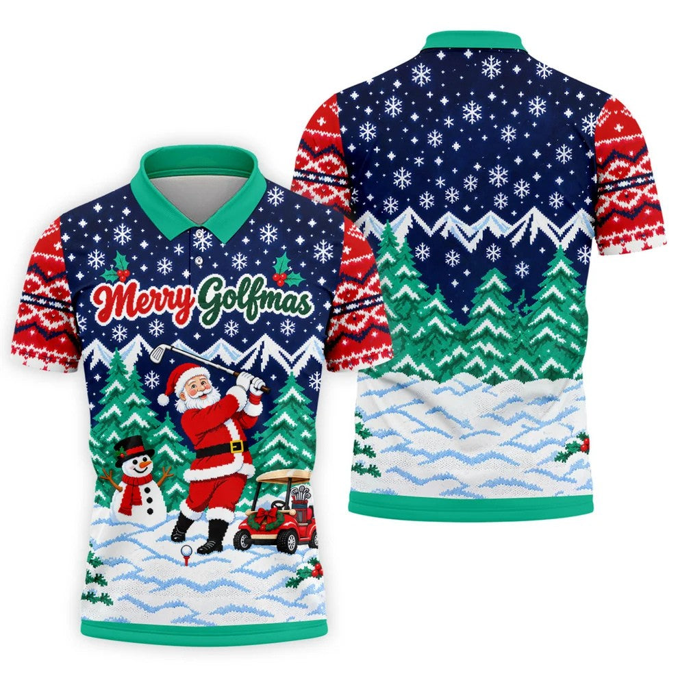 Merry Golfmas Santa Christmas Golf Shirt, Golf Shirts For Men, Mens Golf Clothing