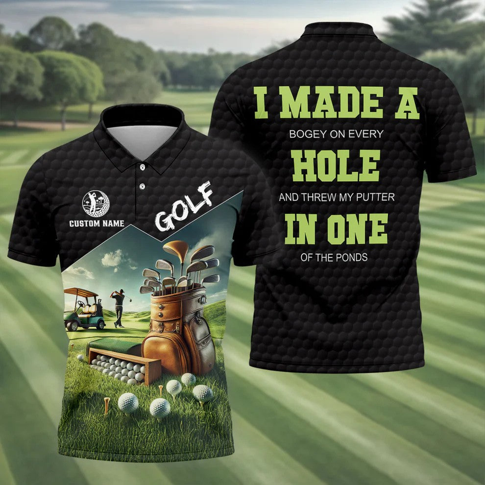 Custom Name Golf Course Club Bag Polo Shirt, Mens Golf Polo, Golf Apparel For Men