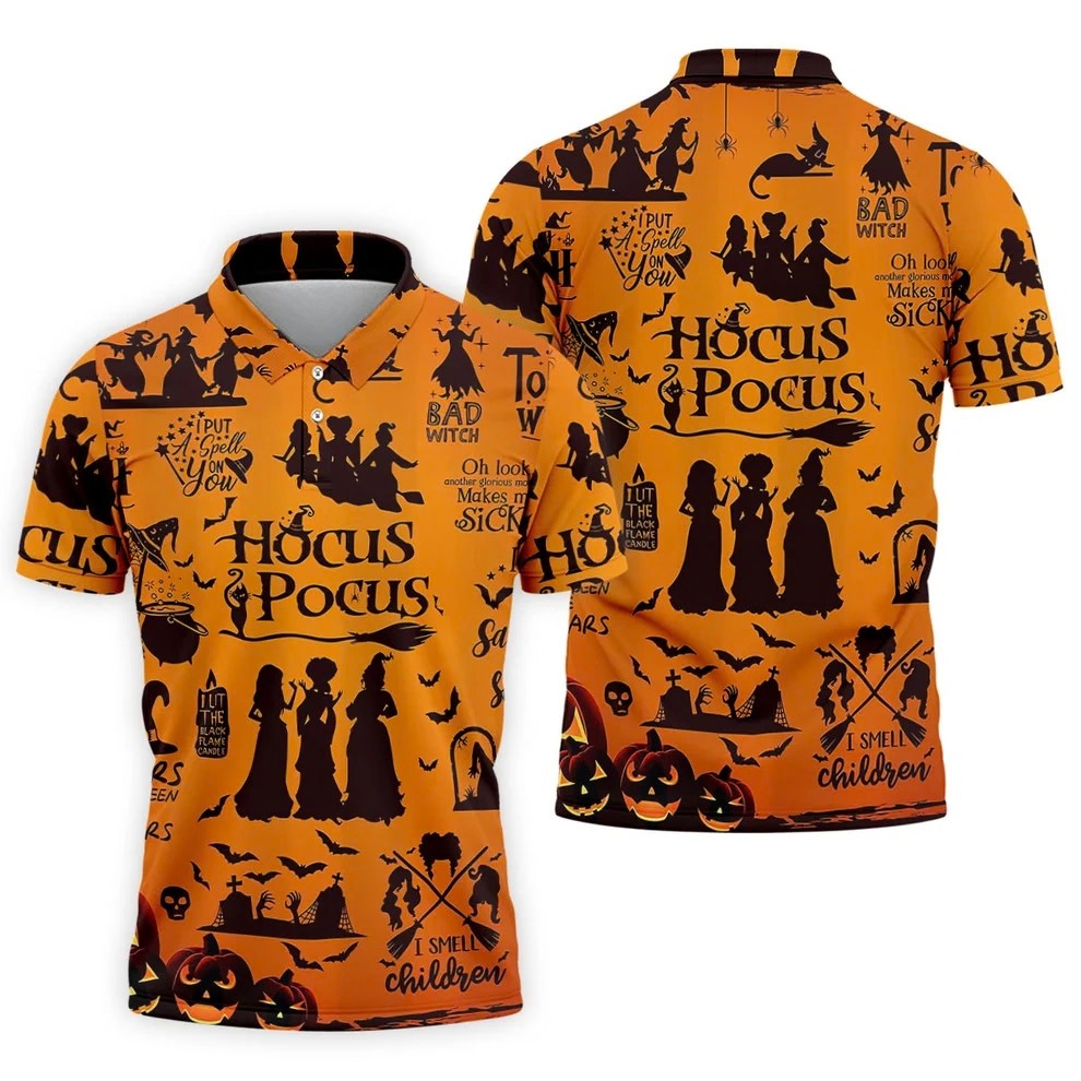 Hocus Pocus Horror Character Halloween Golf Polo Shirt, Spooky Shirt, Mens Golf Polo